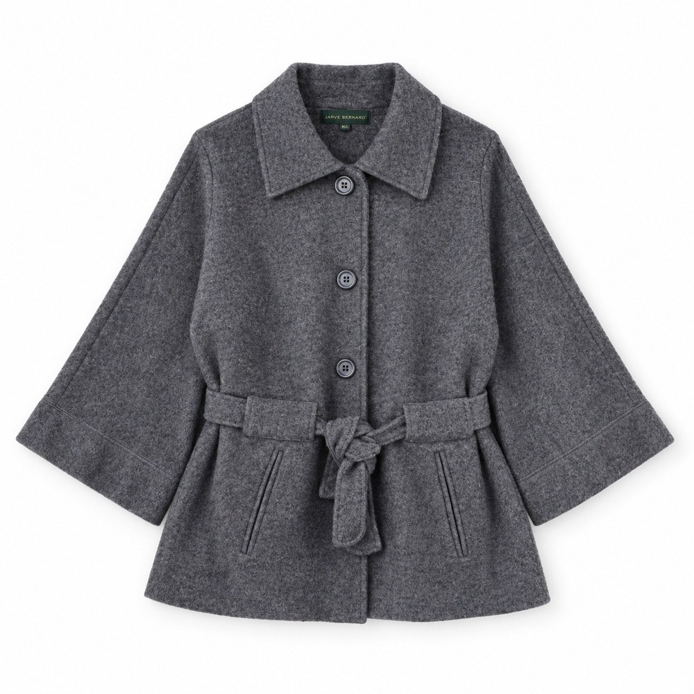 Harve Benard Womens Gray 100% Wool Belted Button Front Coat Jacket Size Large